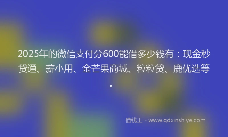 2025年的微信支付分600能借多少钱有：现金秒贷通、薪小用、金芒果商城、粒粒贷、鹿优选等。