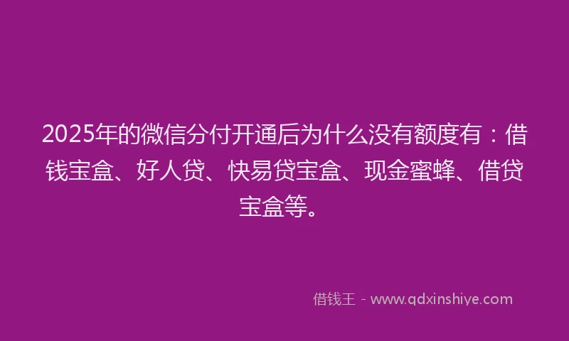 2025年的微信分付开通后为什么没有额度有：借钱宝盒、好人贷、快易贷宝盒、现金蜜蜂、借贷宝盒等。