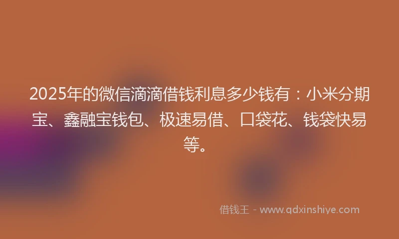 2025年的微信滴滴借钱利息多少钱有：小米分期宝、鑫融宝钱包、极速易借、口袋花、钱袋快易等。