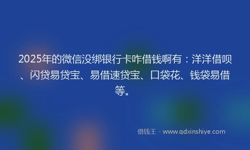 2025年的微信没绑银行卡咋借钱啊有：洋洋借呗、闪贷易贷宝、易借速贷宝、口袋花、钱袋易借等。