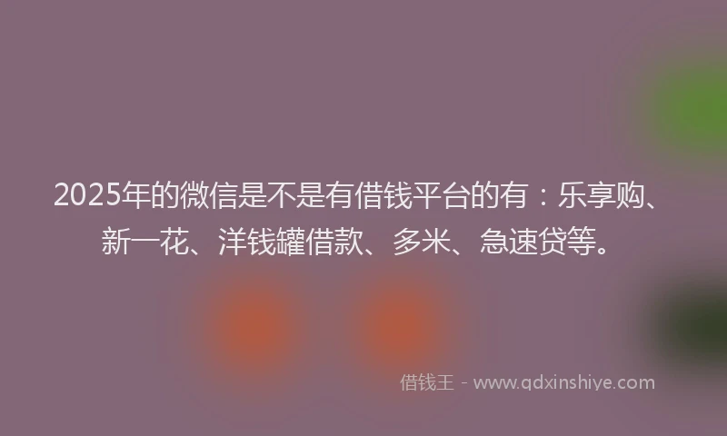 2025年的微信是不是有借钱平台的有：乐享购、新一花、洋钱罐借款、多米、急速贷等。