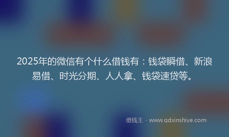 2025年的微信有个什么借钱有：钱袋瞬借、新浪易借、时光分期、人人拿、钱袋速贷等。