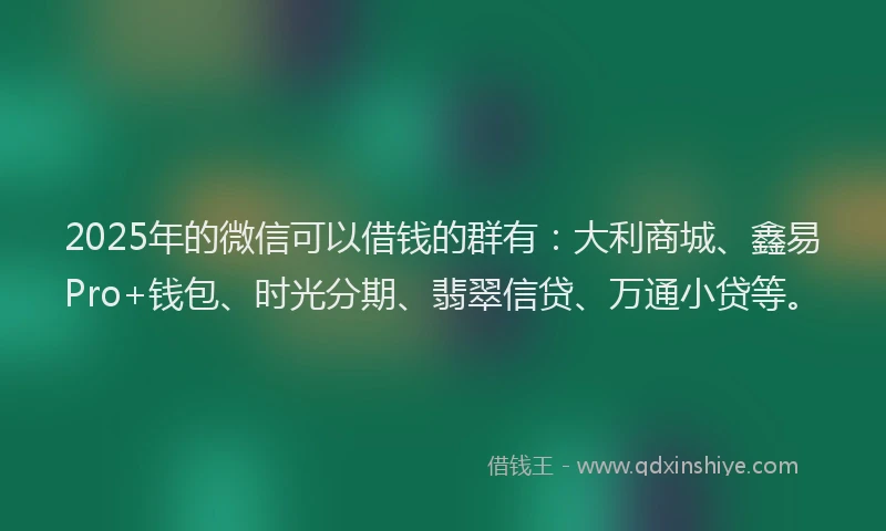 2025年的微信可以借钱的群有：大利商城、鑫易Pro+钱包、时光分期、翡翠信贷、万通小贷等。