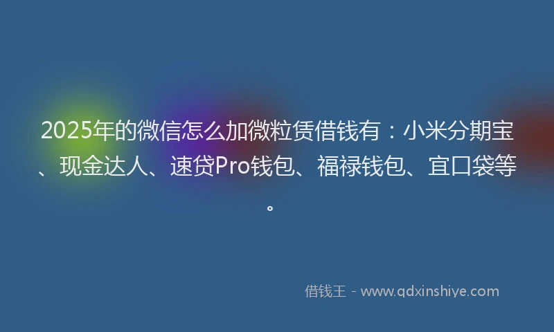 2025年的微信怎么加微粒赁借钱有：小米分期宝、现金达人、速贷Pro钱包、福禄钱包、宜口袋等。