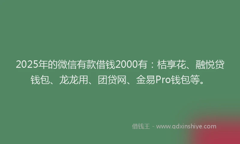 2025年的微信有款借钱2000有：桔享花、融悦贷钱包、龙龙用、团贷网、金易Pro钱包等。