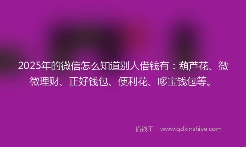 2025年的微信怎么知道别人借钱有：葫芦花、微微理财、正好钱包、便利花、哆宝钱包等。