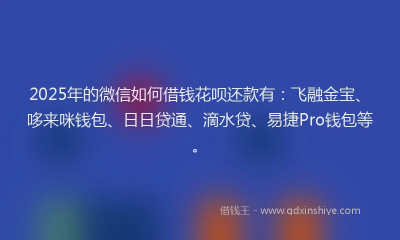 2025年的微信如何借钱花呗还款有：飞融金宝、哆来咪钱包、日日贷通、滴水贷、易捷Pro钱包等。