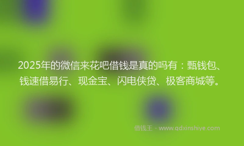 2025年的微信来花吧借钱是真的吗有：甄钱包、钱速借易行、现金宝、闪电侠贷、极客商城等。