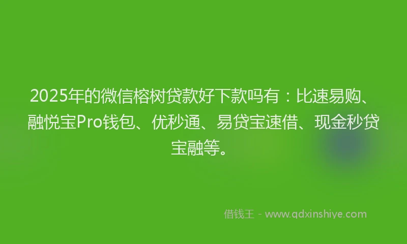 2025年的微信榕树贷款好下款吗有：比速易购、融悦宝Pro钱包、优秒通、易贷宝速借、现金秒贷宝融等。
