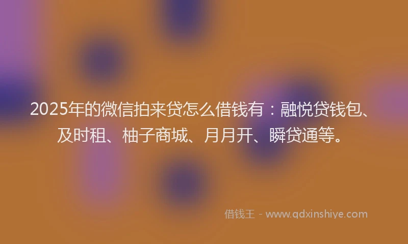 2025年的微信拍来贷怎么借钱有：融悦贷钱包、及时租、柚子商城、月月开、瞬贷通等。