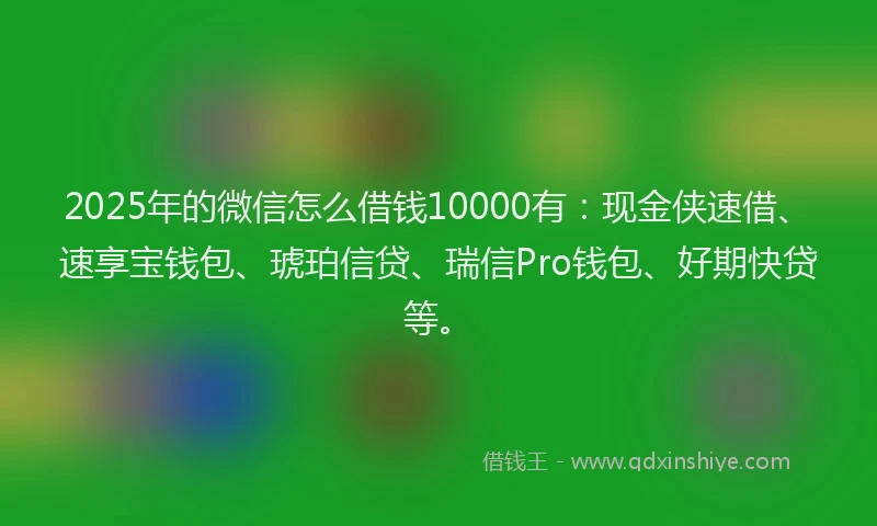 2025年的微信怎么借钱10000有：现金侠速借、速享宝钱包、琥珀信贷、瑞信Pro钱包、好期快贷等。