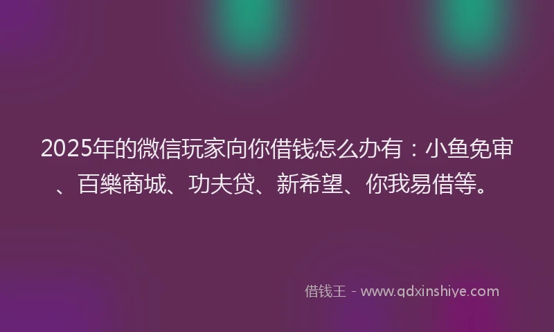 2025年的微信玩家向你借钱怎么办有：小鱼免审、百樂商城、功夫贷、新希望、你我易借等。