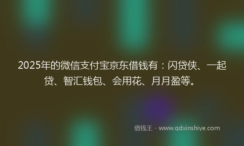 2025年的微信支付宝京东借钱有：闪贷侠、一起贷、智汇钱包、会用花、月月盈等。