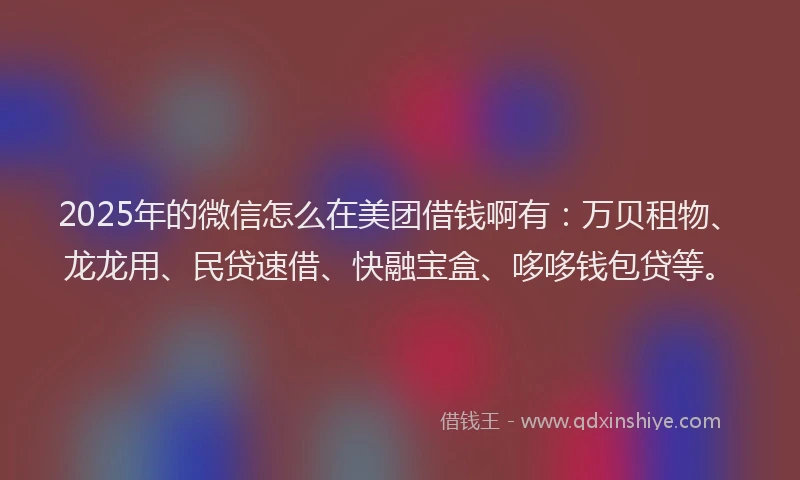 2025年的微信怎么在美团借钱啊有：万贝租物、龙龙用、民贷速借、快融宝盒、哆哆钱包贷等。