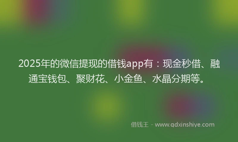 2025年的微信提现的借钱app有：现金秒借、融通宝钱包、聚财花、小金鱼、水晶分期等。