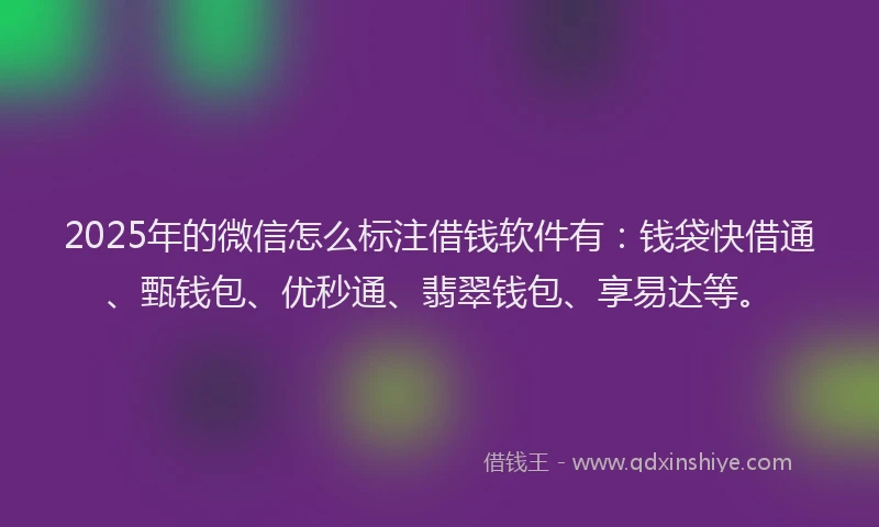 2025年的微信怎么标注借钱软件有：钱袋快借通、甄钱包、优秒通、翡翠钱包、享易达等。