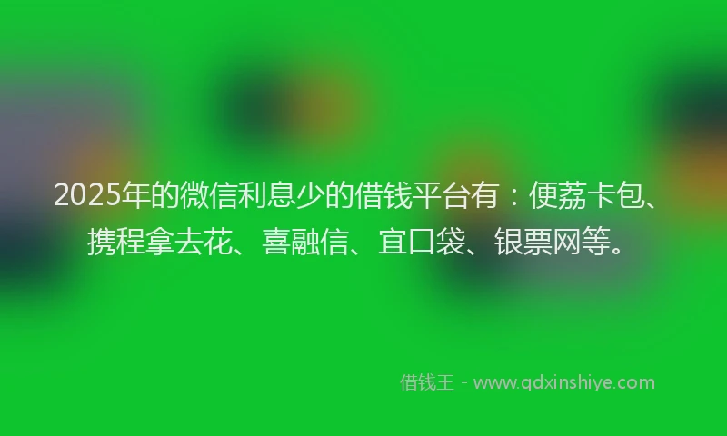2025年的微信利息少的借钱平台有：便荔卡包、携程拿去花、喜融信、宜口袋、银票网等。
