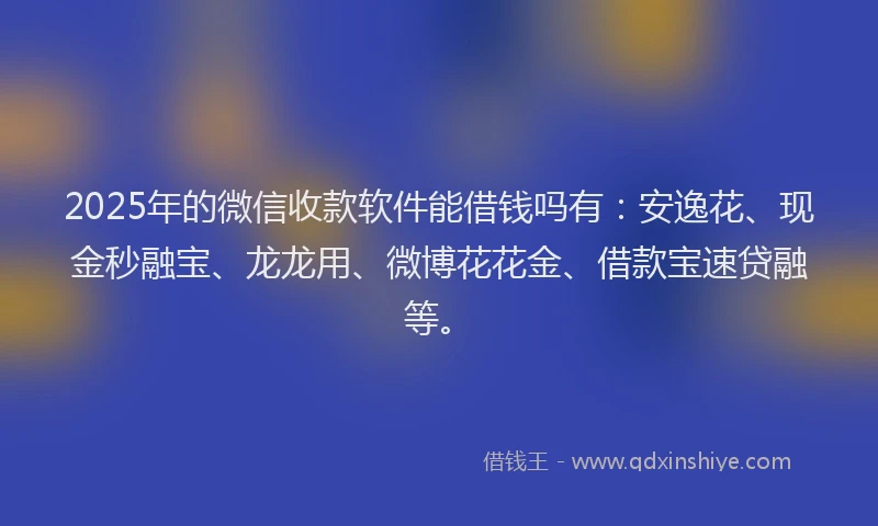 2025年的微信收款软件能借钱吗有：安逸花、现金秒融宝、龙龙用、微博花花金、借款宝速贷融等。