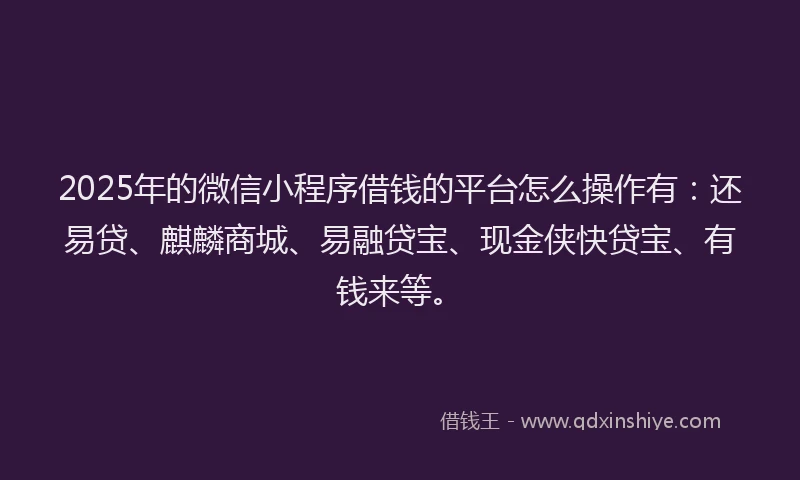 2025年的微信小程序借钱的平台怎么操作有：还易贷、麒麟商城、易融贷宝、现金侠快贷宝、有钱来等。
