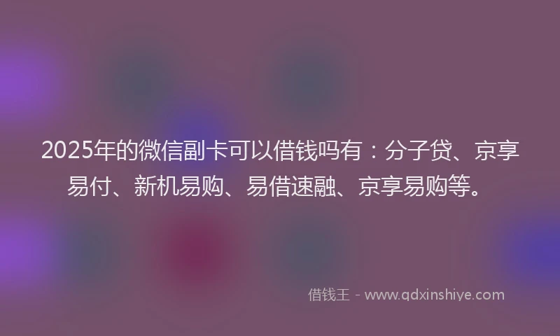 2025年的微信副卡可以借钱吗有：分子贷、京享易付、新机易购、易借速融、京享易购等。