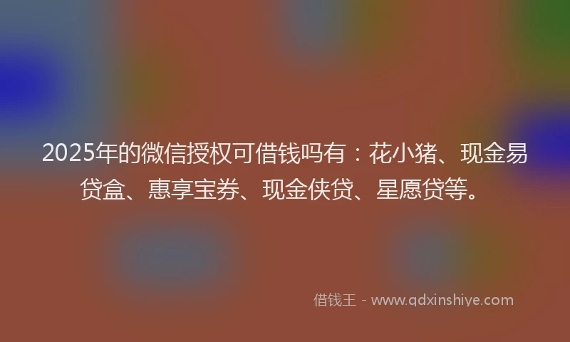 2025年的微信授权可借钱吗有：花小猪、现金易贷盒、惠享宝券、现金侠贷、星愿贷等。