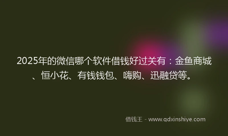 2025年的微信哪个软件借钱好过关有：金鱼商城、恒小花、有钱钱包、嗨购、迅融贷等。