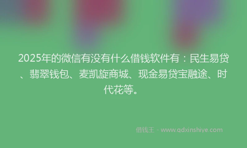 2025年的微信有没有什么借钱软件有：民生易贷、翡翠钱包、麦凯旋商城、现金易贷宝融途、时代花等。