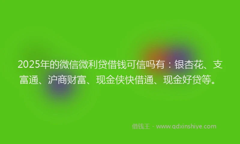 2025年的微信微利贷借钱可信吗有：银杏花、支富通、沪商财富、现金侠快借通、现金好贷等。