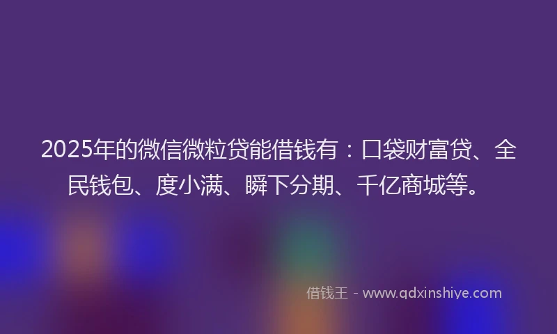 2025年的微信微粒贷能借钱有：口袋财富贷、全民钱包、度小满、瞬下分期、千亿商城等。