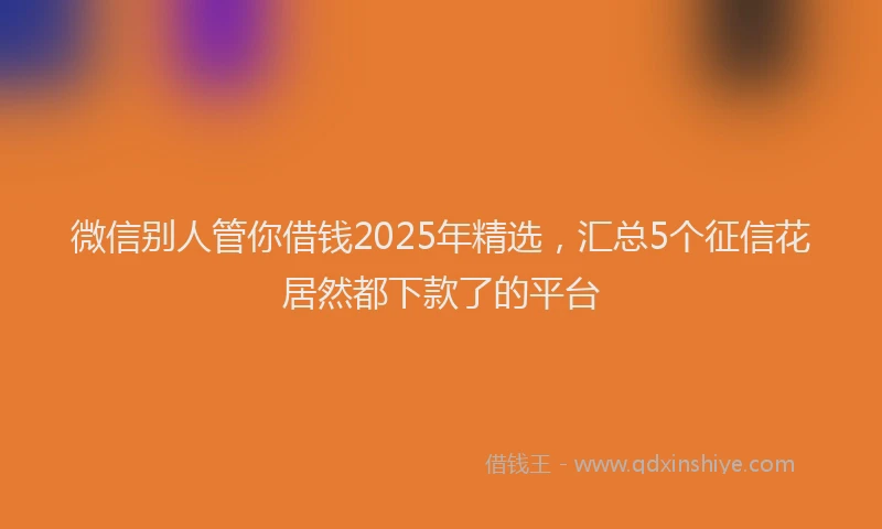 微信别人管你借钱2025年精选，汇总5个征信花居然都下款了的平台
