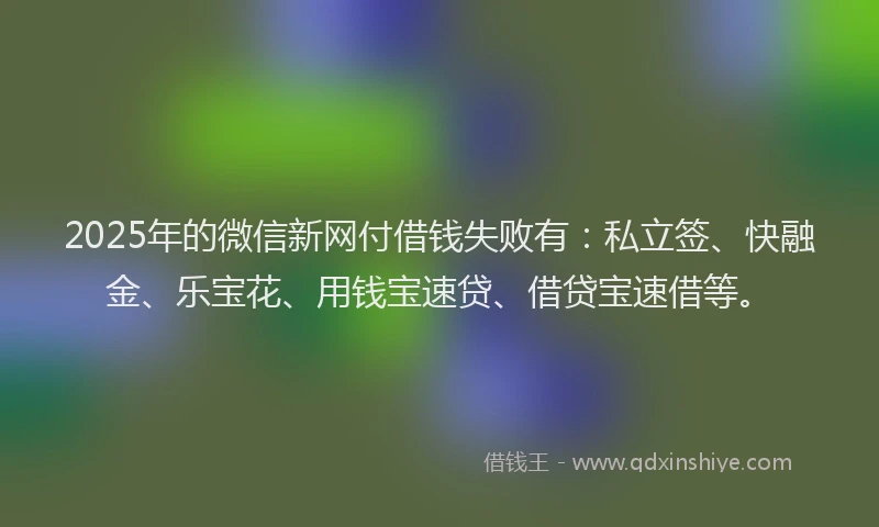 2025年的微信新网付借钱失败有：私立签、快融金、乐宝花、用钱宝速贷、借贷宝速借等。