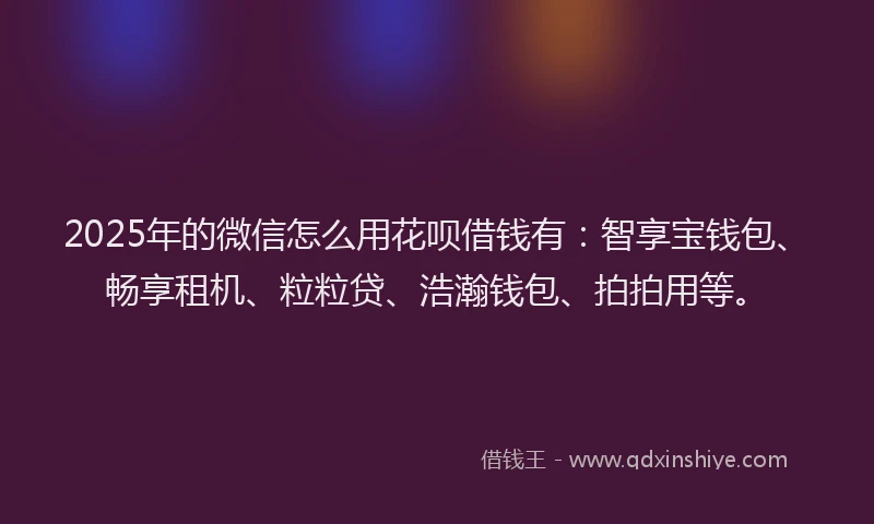 2025年的微信怎么用花呗借钱有：智享宝钱包、畅享租机、粒粒贷、浩瀚钱包、拍拍用等。