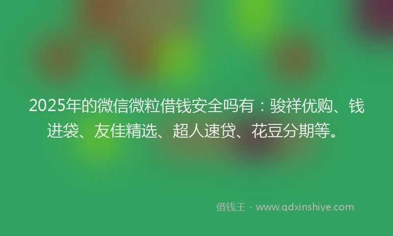 2025年的微信微粒借钱安全吗有：骏祥优购、钱进袋、友佳精选、超人速贷、花豆分期等。