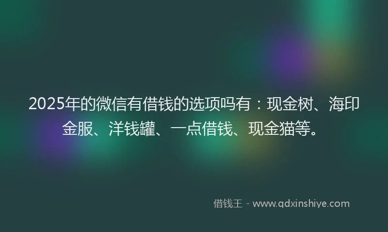 2025年的微信有借钱的选项吗有：现金树、海印金服、洋钱罐、一点借钱、现金猫等。