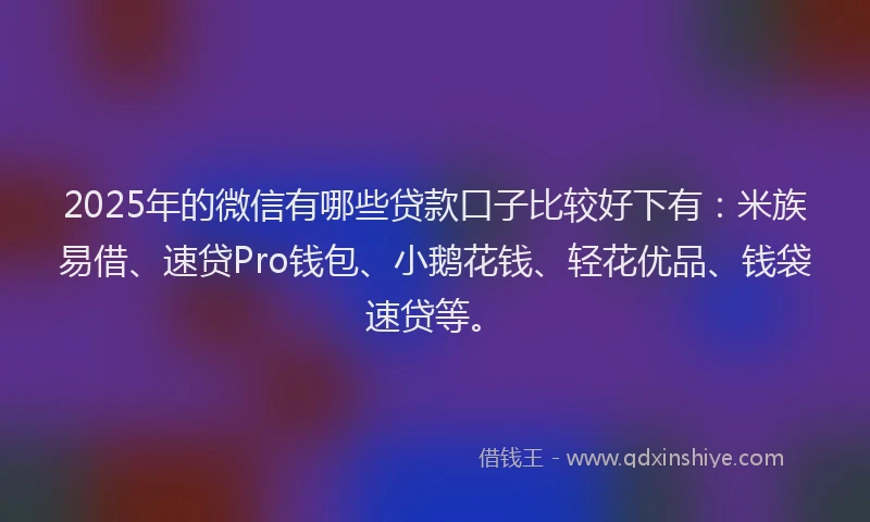 2025年的微信有哪些贷款口子比较好下有：米族易借、速贷Pro钱包、小鹅花钱、轻花优品、钱袋速贷等。