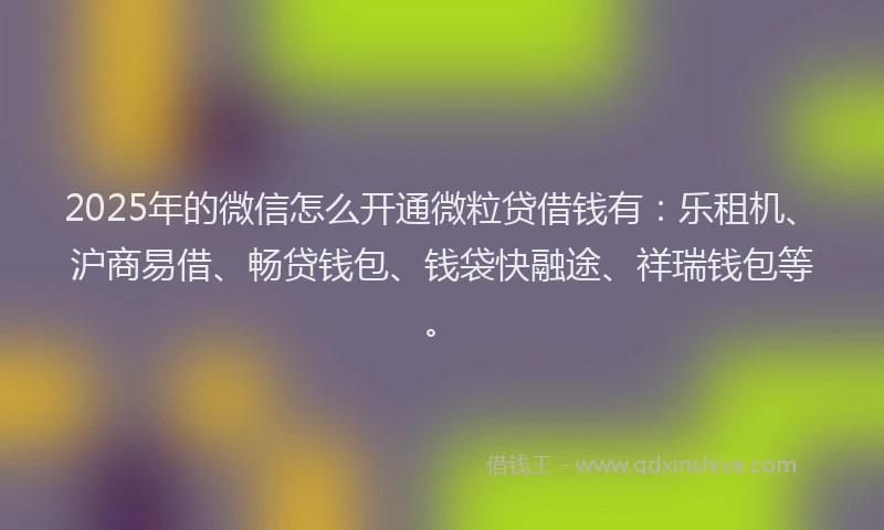 2025年的微信怎么开通微粒贷借钱有：乐租机、沪商易借、畅贷钱包、钱袋快融途、祥瑞钱包等。