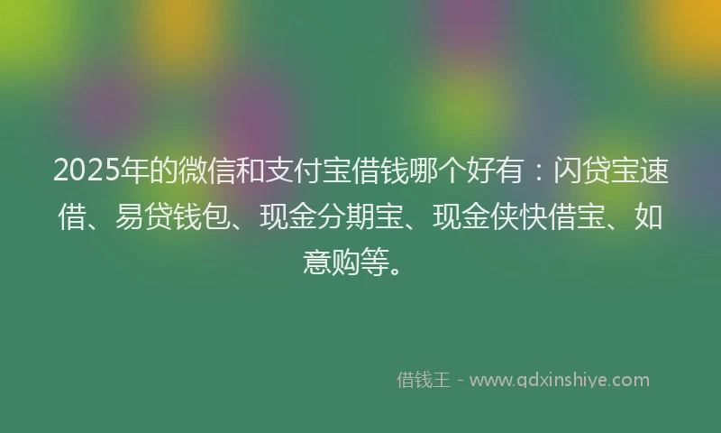 2025年的微信和支付宝借钱哪个好有：闪贷宝速借、易贷钱包、现金分期宝、现金侠快借宝、如意购等。