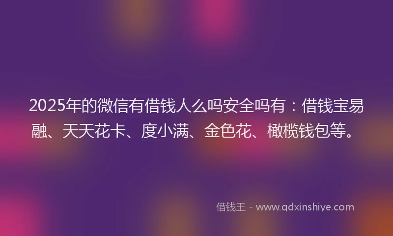 2025年的微信有借钱人么吗安全吗有：借钱宝易融、天天花卡、度小满、金色花、橄榄钱包等。