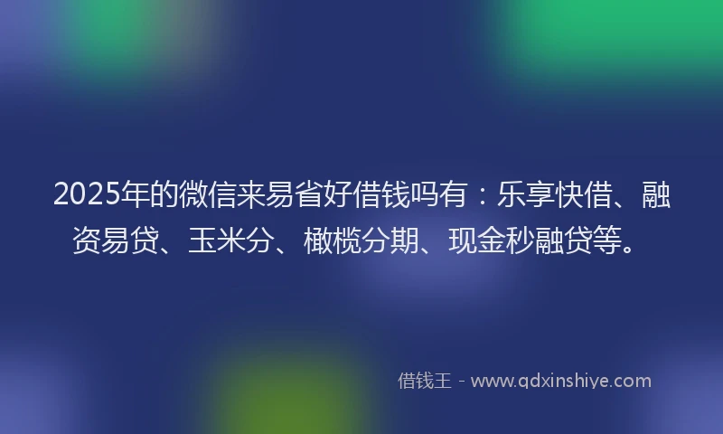 2025年的微信来易省好借钱吗有：乐享快借、融资易贷、玉米分、橄榄分期、现金秒融贷等。
