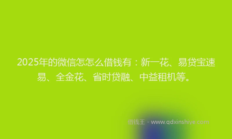 2025年的微信怎怎么借钱有：新一花、易贷宝速易、全金花、省时贷融、中益租机等。