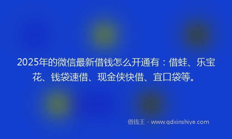 2025年的微信最新借钱怎么开通有：借蛙、乐宝花、钱袋速借、现金侠快借、宜口袋等。