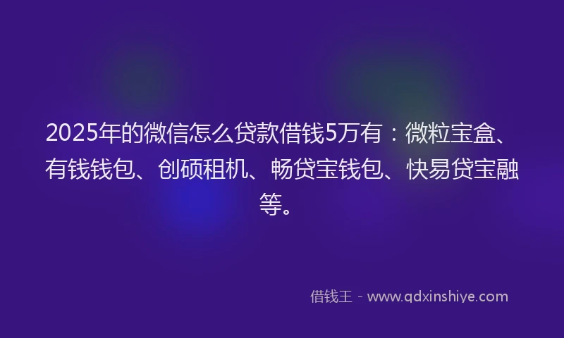 2025年的微信怎么贷款借钱5万有：微粒宝盒、有钱钱包、创硕租机、畅贷宝钱包、快易贷宝融等。