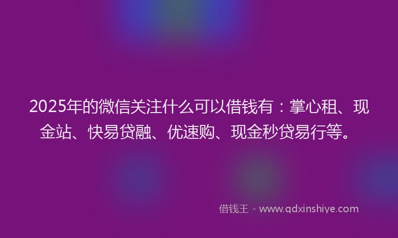 2025年的微信关注什么可以借钱有：掌心租、现金站、快易贷融、优速购、现金秒贷易行等。