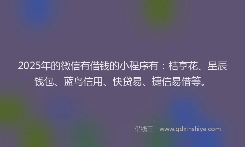 2025年的微信有借钱的小程序有：桔享花、星辰钱包、蓝鸟信用、快贷易、捷信易借等。