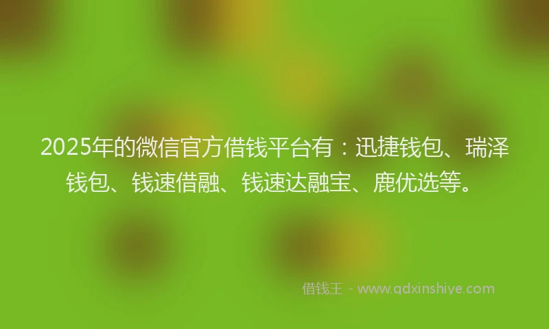 2025年的微信官方借钱平台有：迅捷钱包、瑞泽钱包、钱速借融、钱速达融宝、鹿优选等。