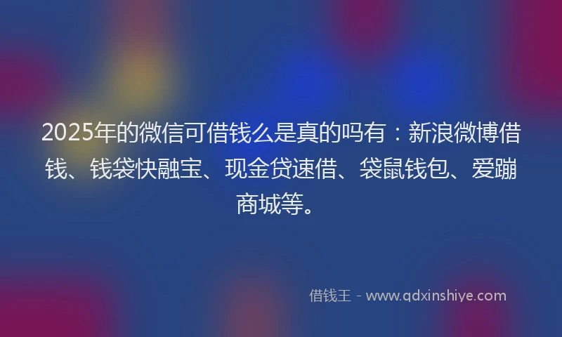 2025年的微信可借钱么是真的吗有：新浪微博借钱、钱袋快融宝、现金贷速借、袋鼠钱包、爱蹦商城等。