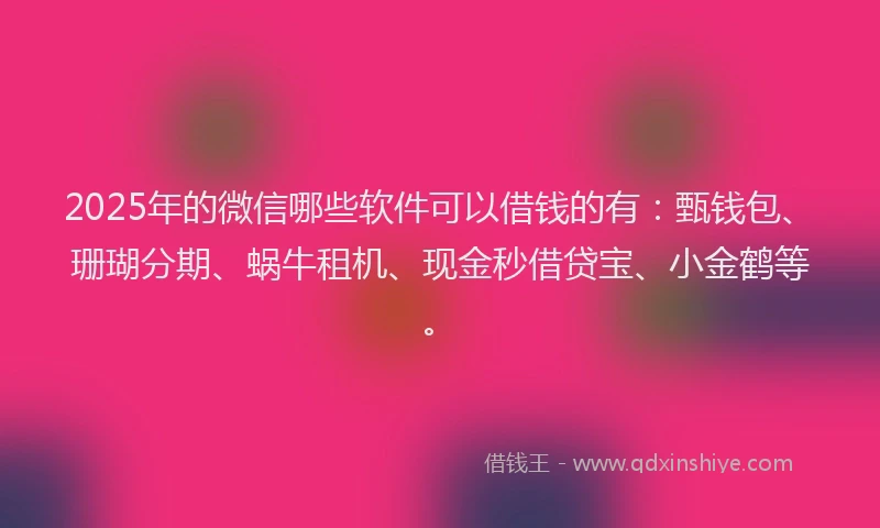 2025年的微信哪些软件可以借钱的有：甄钱包、珊瑚分期、蜗牛租机、现金秒借贷宝、小金鹤等。