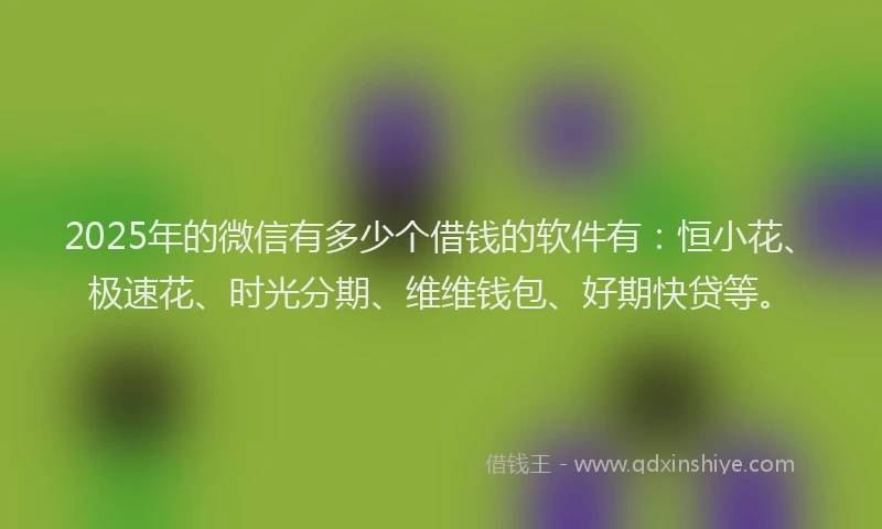 2025年的微信有多少个借钱的软件有：恒小花、极速花、时光分期、维维钱包、好期快贷等。