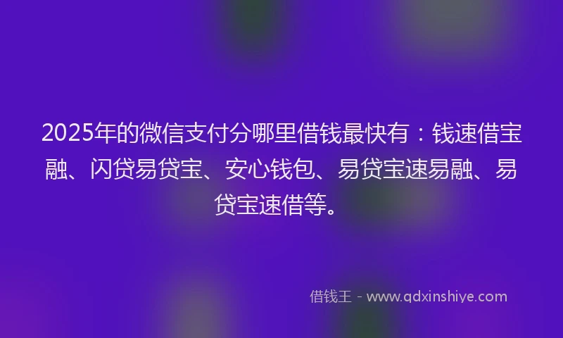 2025年的微信支付分哪里借钱最快有：钱速借宝融、闪贷易贷宝、安心钱包、易贷宝速易融、易贷宝速借等。