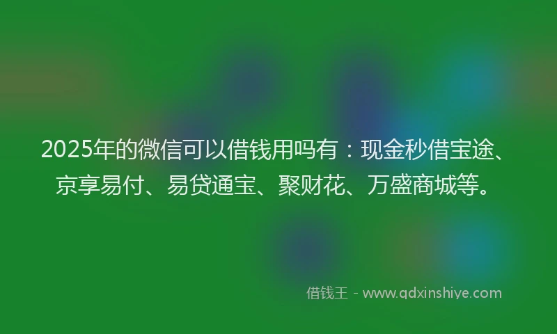 2025年的微信可以借钱用吗有：现金秒借宝途、京享易付、易贷通宝、聚财花、万盛商城等。
